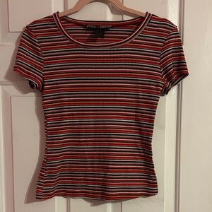 Polly & Esther Red and Black Striped Short Sleeve Tee